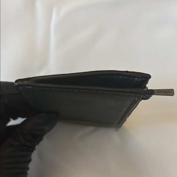 Coach Zip Card Case Wallet Two-Tone Colorblock Calf Leather Black/Olive Green OS - Picture 7 of 12